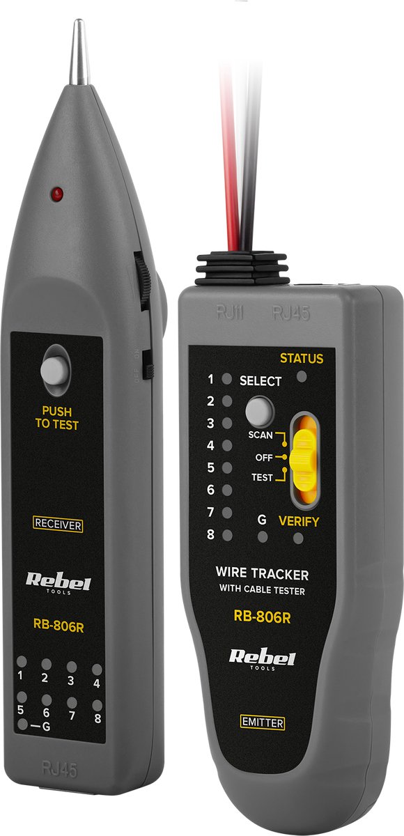 Rebel RB-806R - Telefoonlijntester - Kabelzoeker - DC Spanningsindicator - Max. 3 km bereik