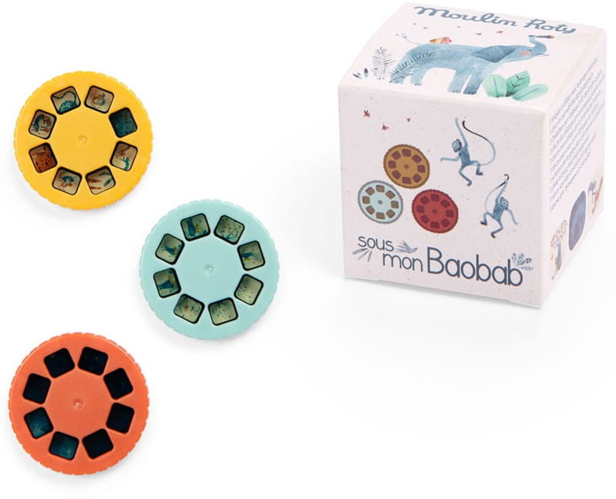 Moulin Roty - Vervangende Discs - Sous mon baobab - Voor Projector-zaklamp - 3 Verhaaltjes - 24 Beeldjes