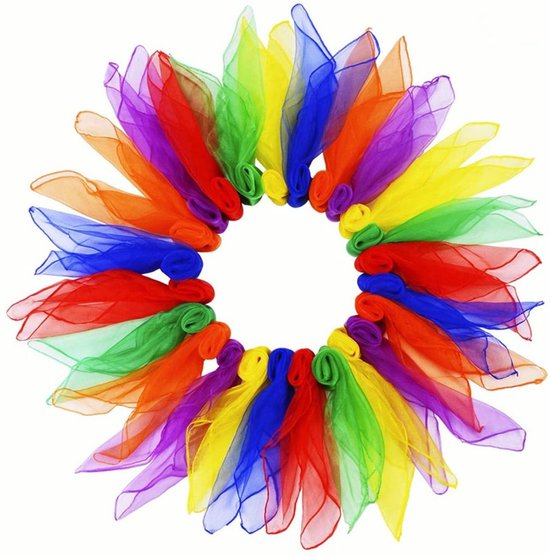 Set van 24 Jongleerdoekjes, Dansdoekjes, Jongleersjaals en Gymdoekjes – Geschikt voor Kleuters, Kindervoorstellingen en Buikdansen – 60 x 60 cm (24 Dansdoekjes)