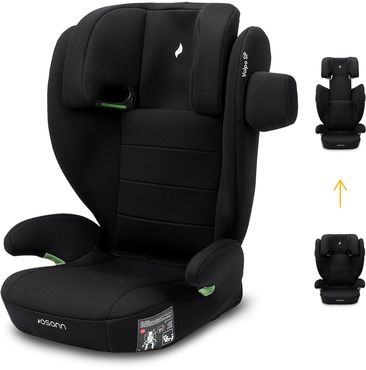 Osann Volpo SP i-Size Autostoel 100-150 cm – R129 – Groep 2/3 – Autogordel – Verstelbare Hoofdsteun – Zwart