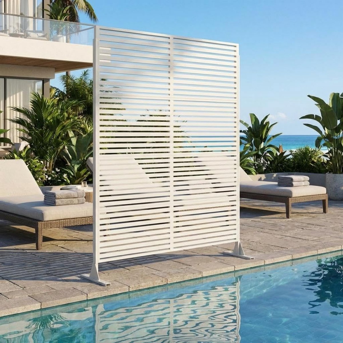 Scheidingsscherm - Metalen privacyscheidingsscherm - Decoratief scheidingsscherm - Geschikt voor terrassen, tuinen, balkons en binnenshuis - 180 × 117 cm - Wit