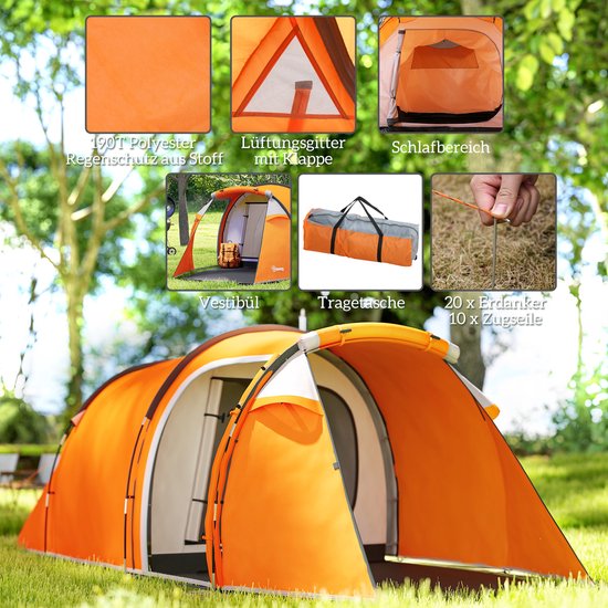 Outsunny Kampeertent-Polyester, PE-426L x 206B x 154H cm-Oranje van Outsunny — afbeelding 2