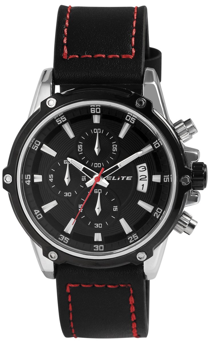 Elite Herenhorloge van echt leer 2900220 ELITE heren chronograaf met echte leren band