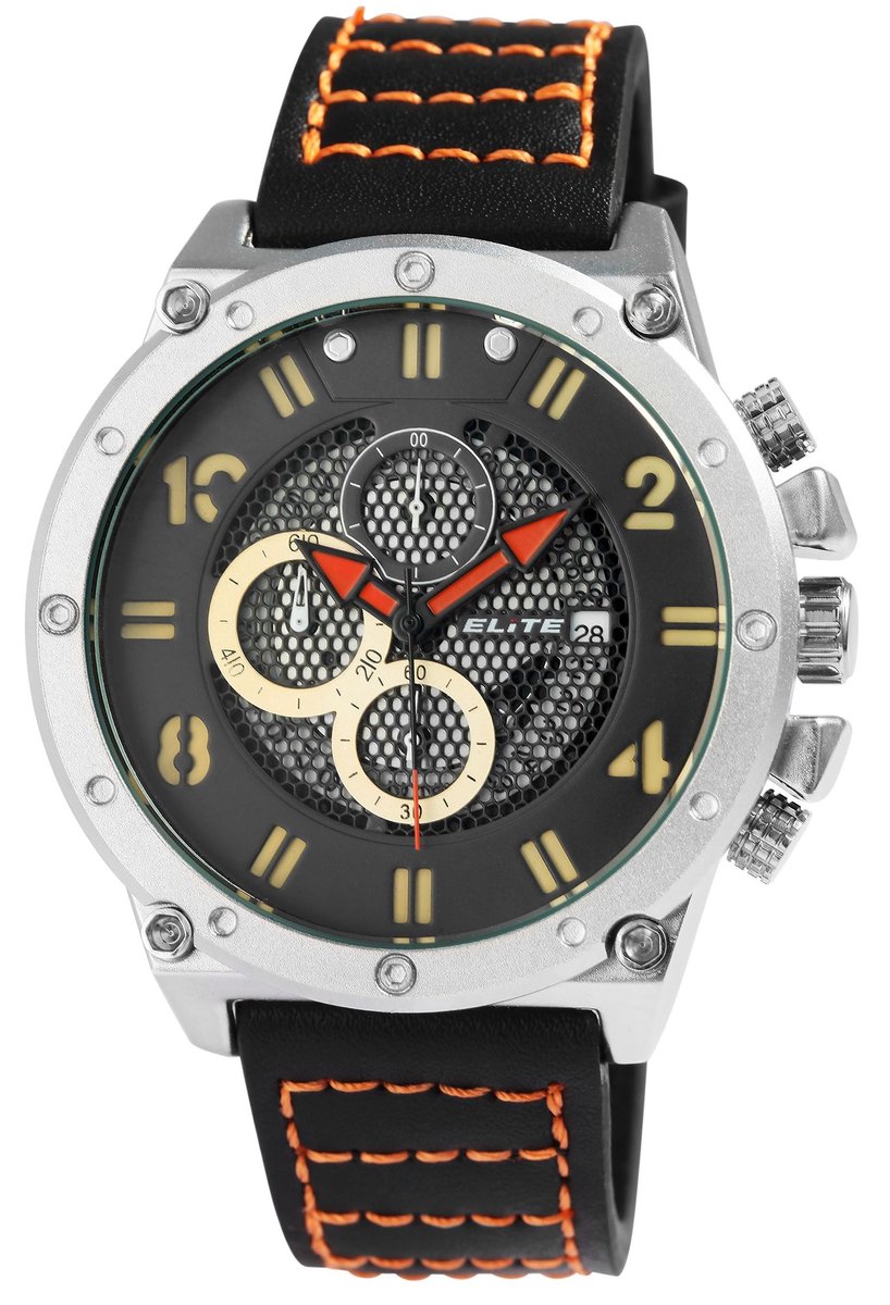 Elite Herenhorloge van echt leer 2900219 ELITE heren chronograaf met echte leren band