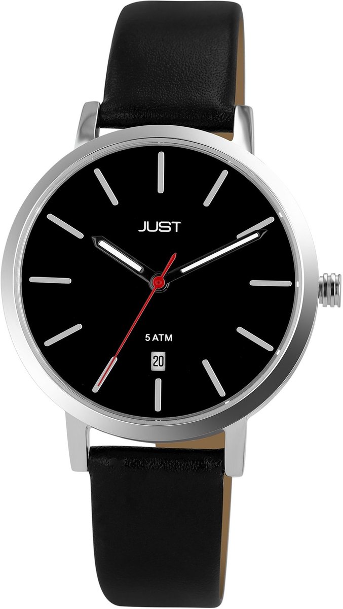 JUST Gewoon unisex polshorloge Lexi Just basic horloge met echte leren band, datumweergave, 5 ATM