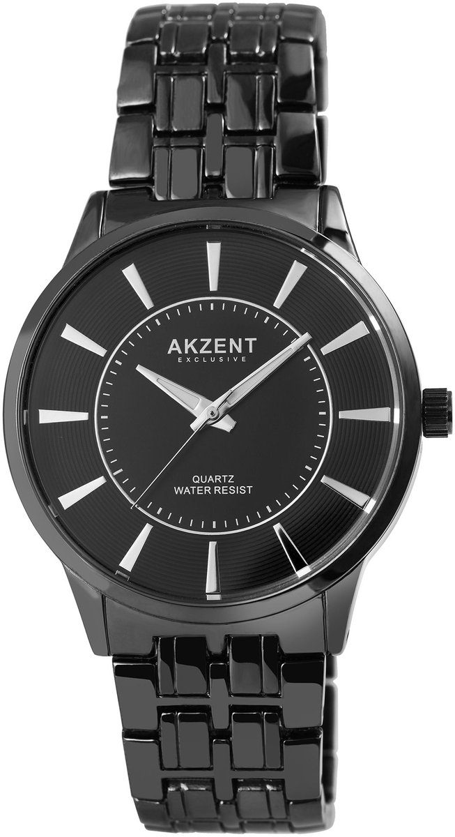 Akzent-Herenhorloge-model2800068-001-zwart-diameter 42mm-3 atm waterdicht-metalen schakelband