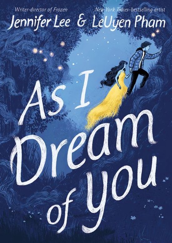 Boek 'As I Dream of You' met op de cover een stel dat een steile, met bomen begroeide helling oploopt in het maanlicht. Het meisje draagt een gele jurk.