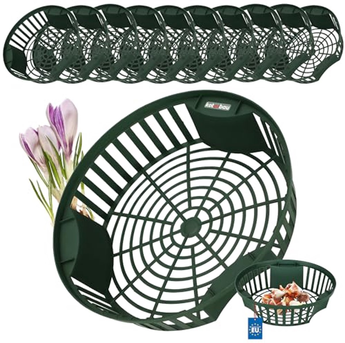 KOTARBAU® 10 Stuks Bloembollenmand, ⌀ 265 mm, Groen, Plantenmand Voor Bloembollen, Bollenmanden Rond, Kweekmand van Kunststof, Bloembollen Schaal