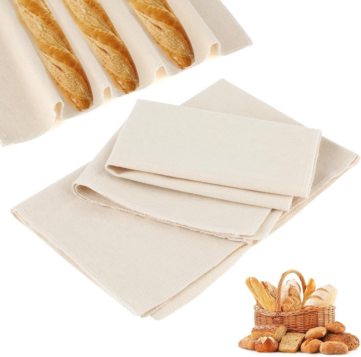 Linnen Brooddeegdoek voor Broodjarring en het Bakken van Brood - 48 x 36 cm - Natuurlijke Kleur - 2 stuks - Geschikt voor het Bereiden van Brooddeeg en Broodjarring