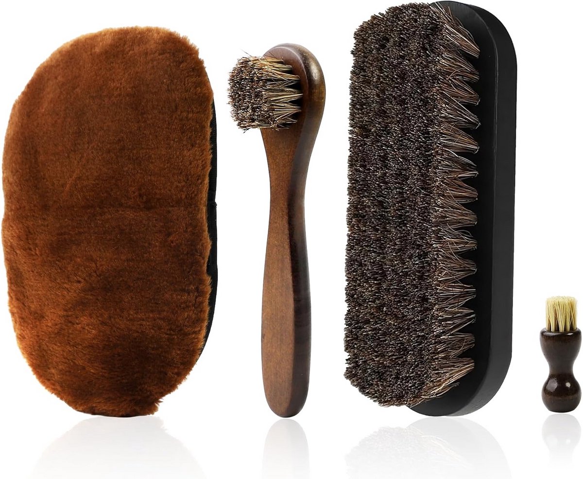 Set van 4 Luxe Houten Schoenborstels voor Glad Leer en Suède Onderhoud