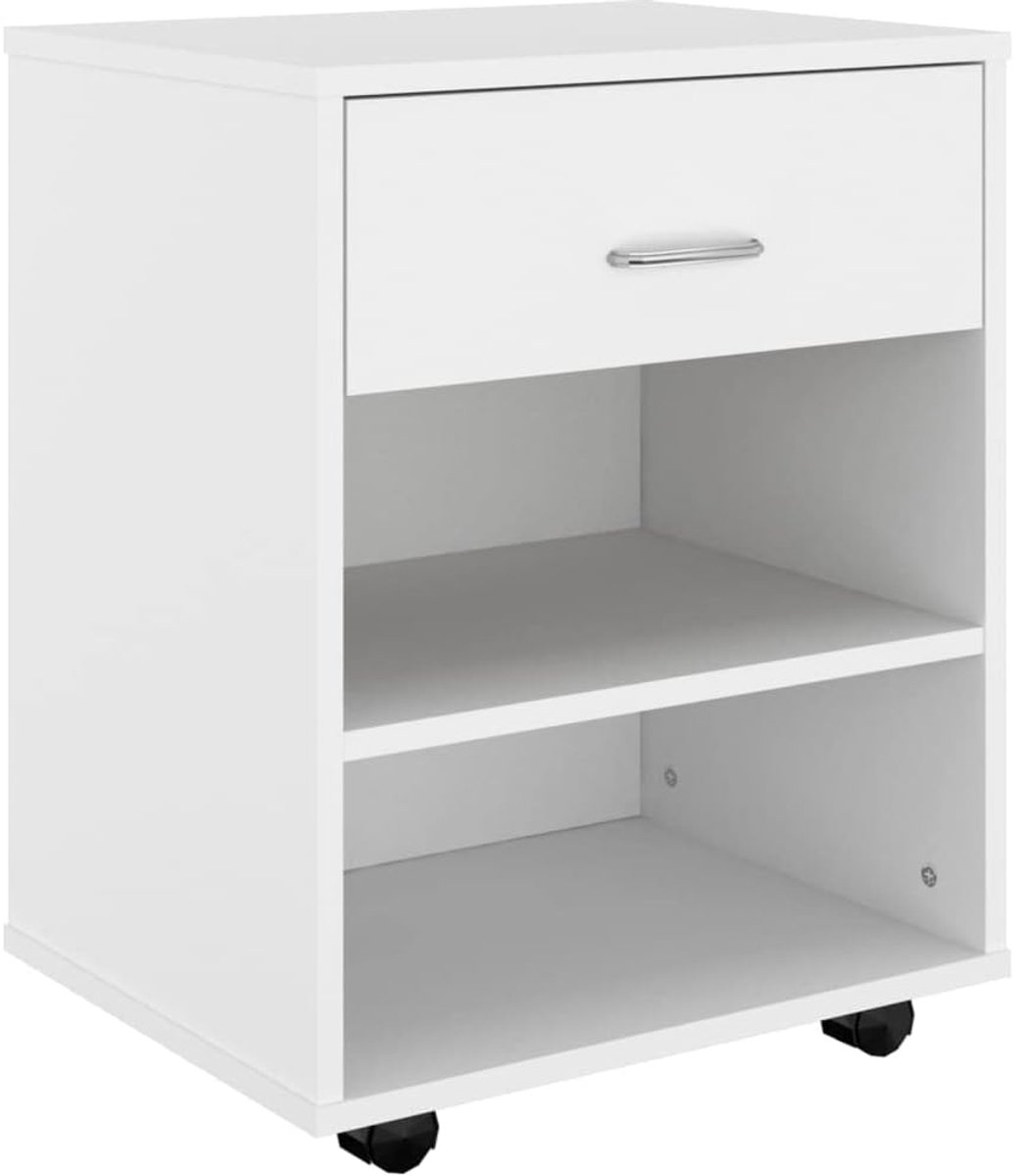 Mobiele Kast - Opbergmeubel - Kantoor Thuis - 4 Zwenkwielen - 46x36x59 cm - Wit
