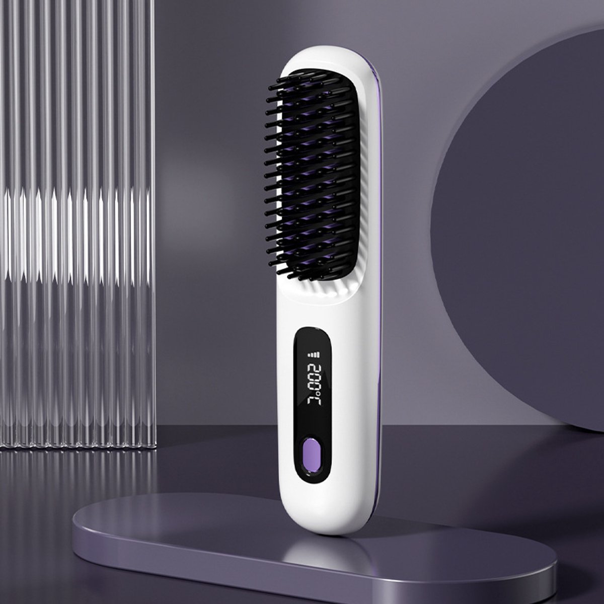 Haarontkrullingsborstel - Stijltang - Met LCD-display - Keramische snelle verwarming - Draadloze USB-oplaadbare stijltang - Draagbare mini-haarontkrullingsborstel - 3 Instelbare Temperatuurstanden - Ideaal voor thuis en op reis - Wit
