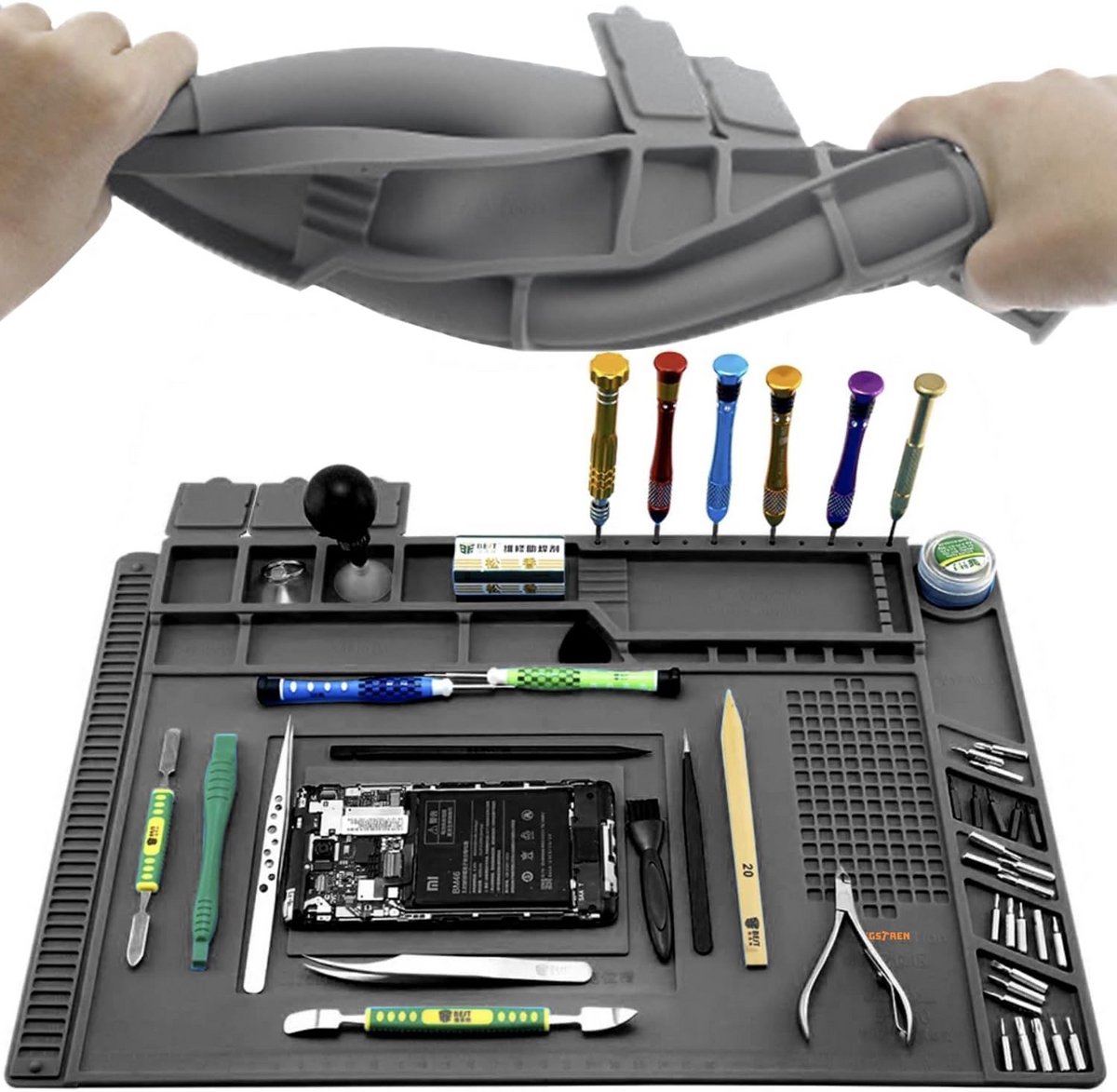 Hittebestendige magnetische reparatie- en siliconen lasmat 30x45 cm - grijs