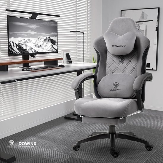 Ergonomische Gamingstoel Stof met Massagefunctie en Voetensteun, Grijs — afbeelding 4
