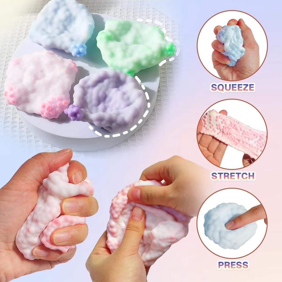 Squishy - 2 Stuks - Knijpbal - Angst Te Verminderen - Fidget Squishy - Stressballen - Anti-stress Knijpspeelgoed - Zachte, Langzame Squishy - Sensorisch Fidget - Parelstressbal - Stressbal voor kinderen - Decompressiespeelgoed - Volwassen en Kinderen — afbeelding 4