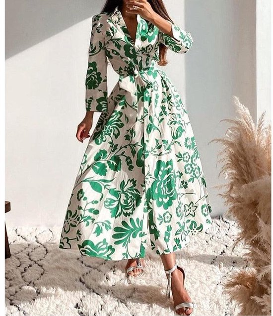 Robe d'été pour femme avec imprimé, longue, longueur midi, manches courtes Wit S