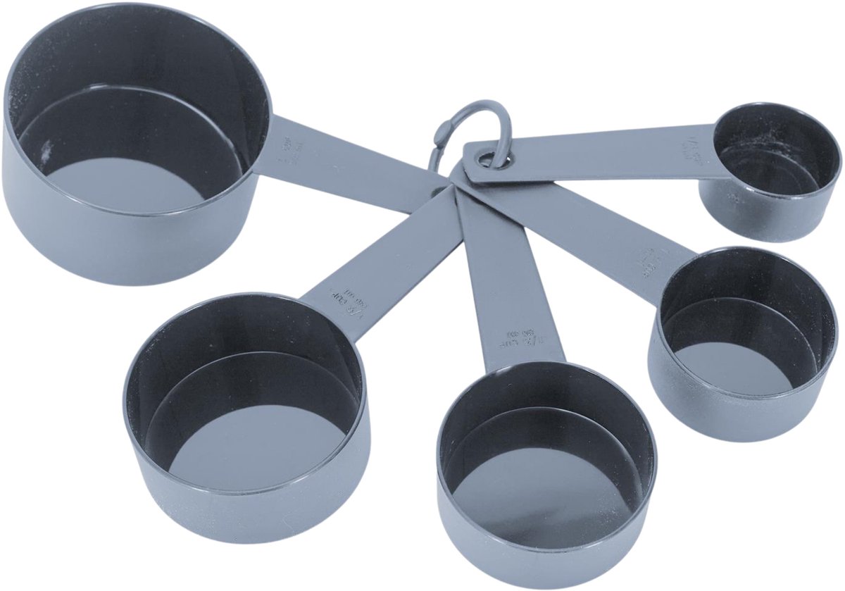 Lily Cook Keuken Maatschepjes / maatlepeltjes - Set 5x stuks - Kunststof - grijs - diverse formaten