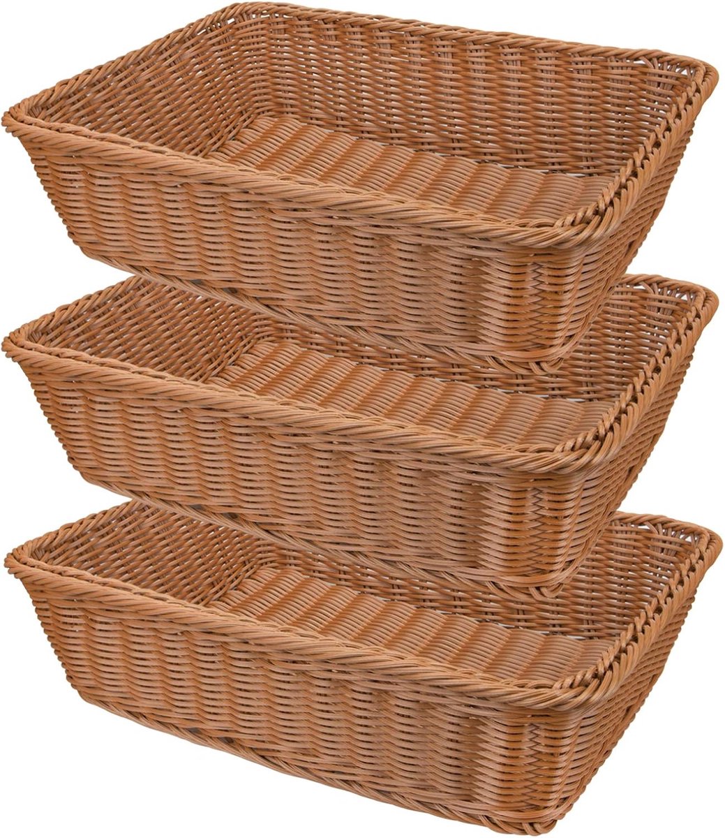 3 Delige Rechthoekige Manden van Imitatie Rotan voor Buffet en Keukenopslag