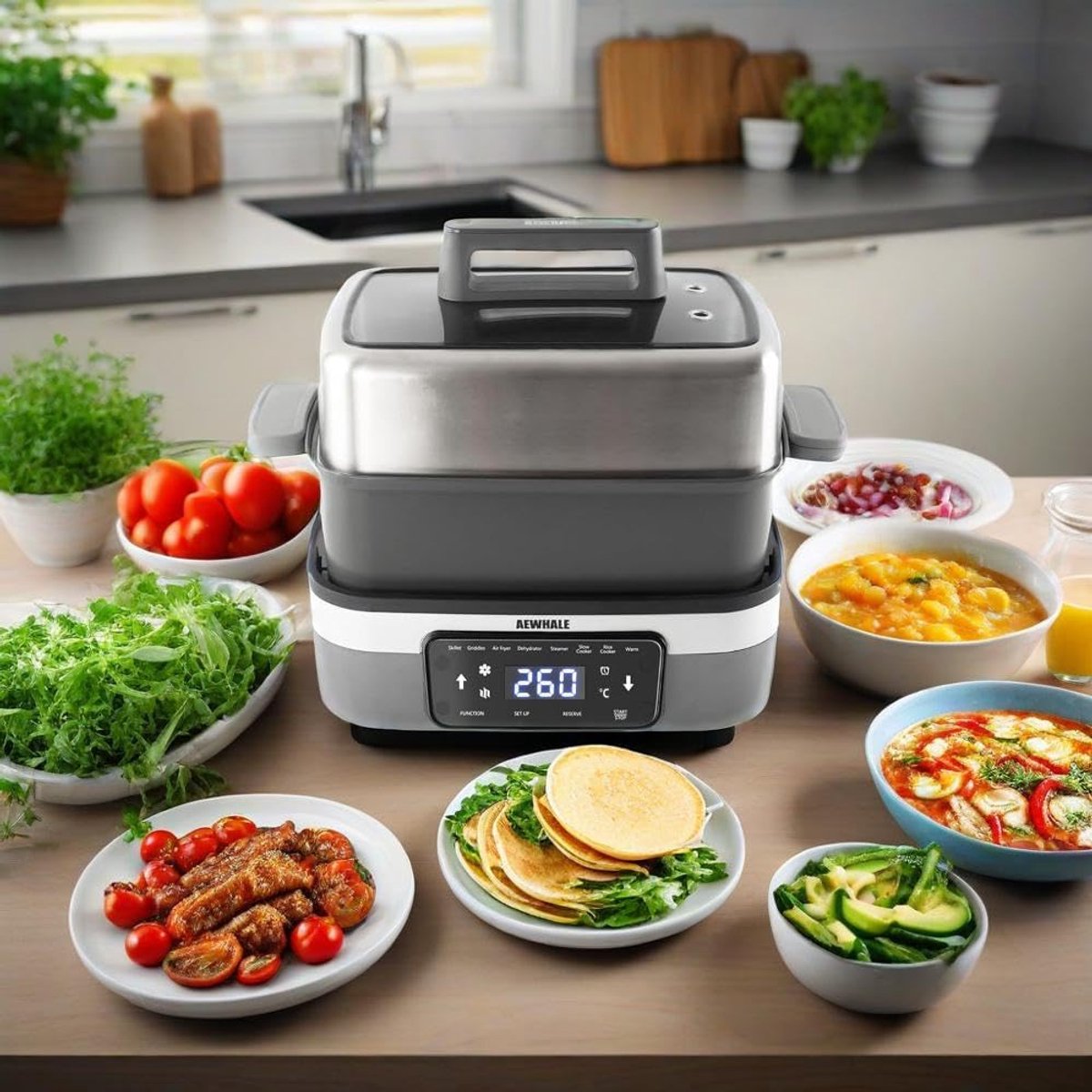 8-in-1 Multicooker met Airfryer, Rijstkoker en Slowcooker Functies – foto 5