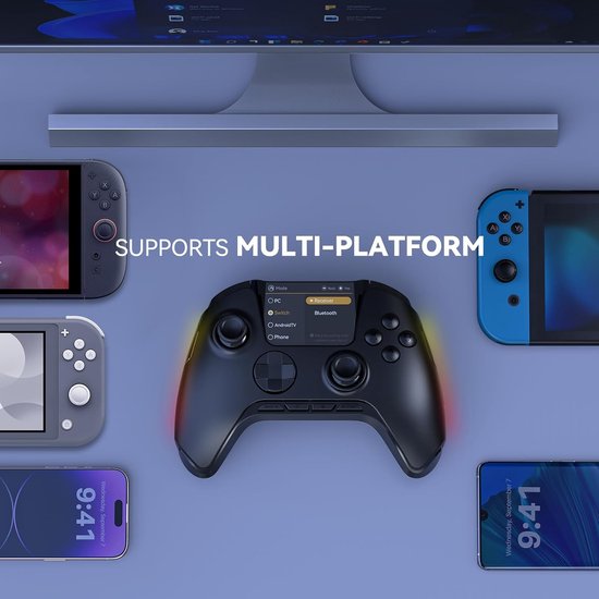 Interactieve Gamecontroller voor PC/Switch/iOS/Android - 1800mAh Hall Effect met LED & Toetsen Mappen - Met Oplaaddock — afbeelding 2