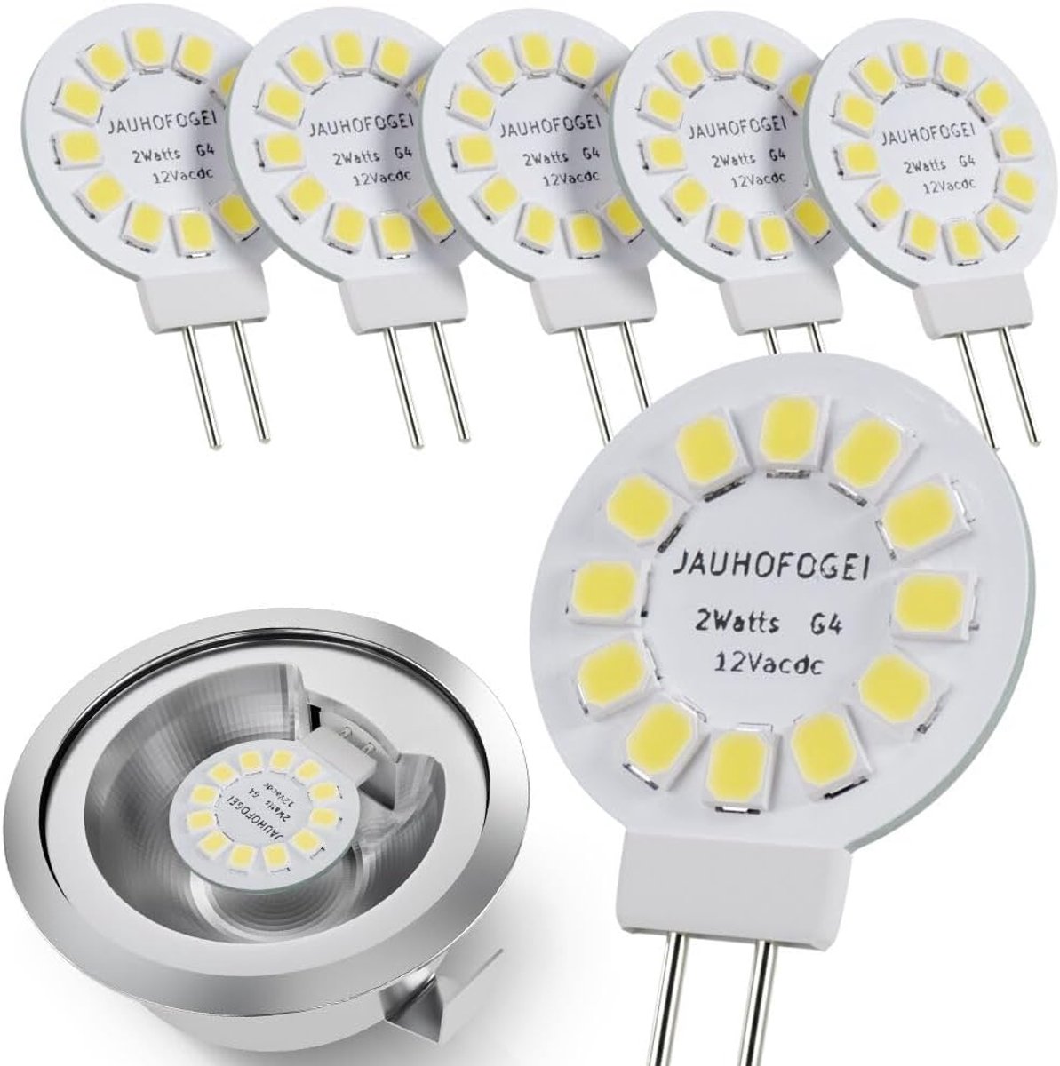 G4 LED Lampen 12V Klepvervanging 20W halogeen Koel Wit 6000K 2 Watt - 6 Stuks