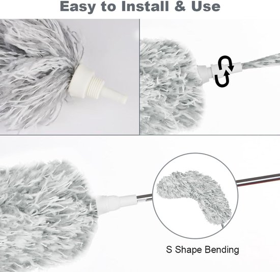 Uitschuifbare plumeau met microvezel stofdoek - 254 cm telescopische paal voor plafondventilator, hoge plafonds, meubels en auto's — afbeelding 3