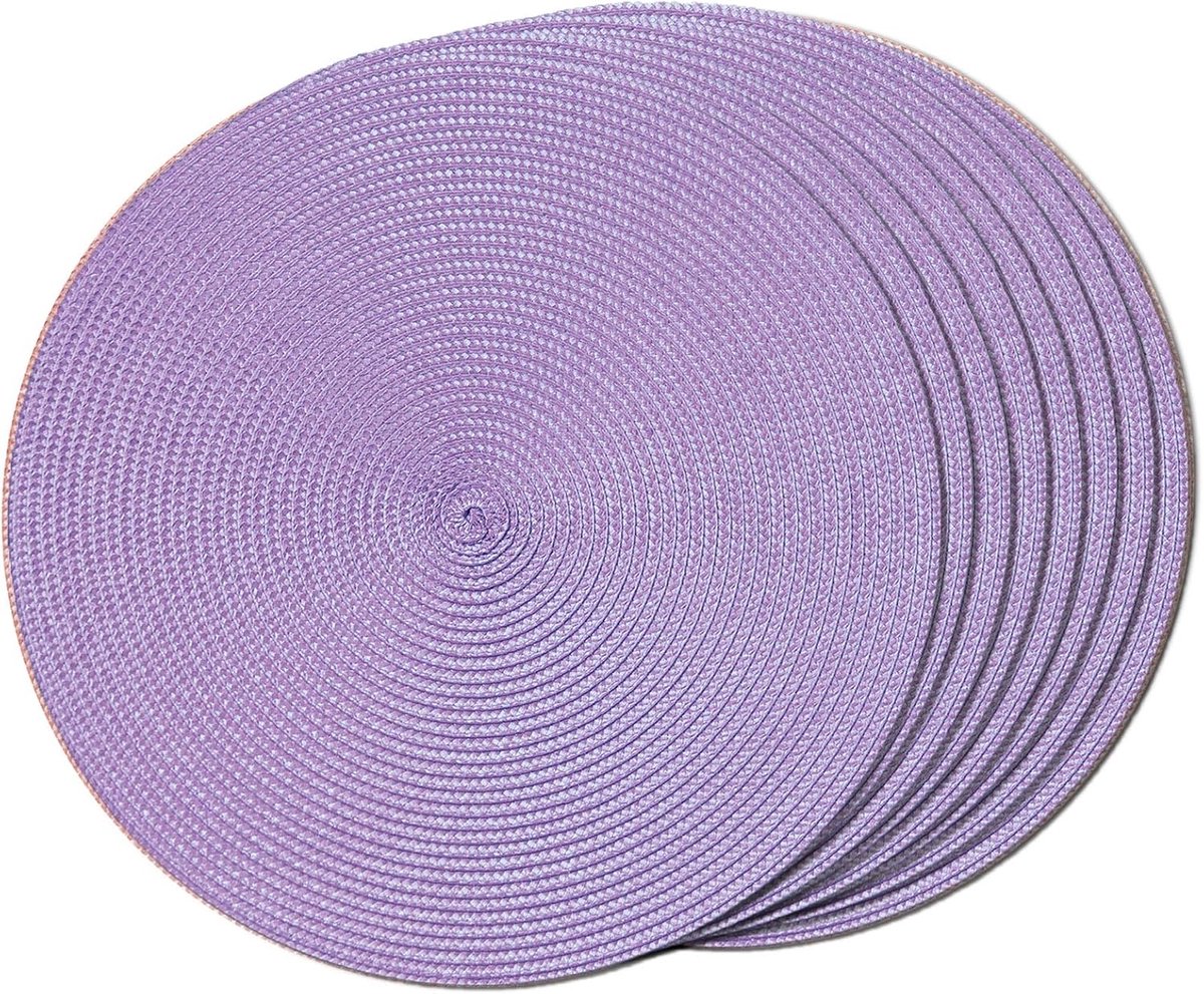 Ronde gevlochten placemat set 8 stuks 38 cm lavendelblauw