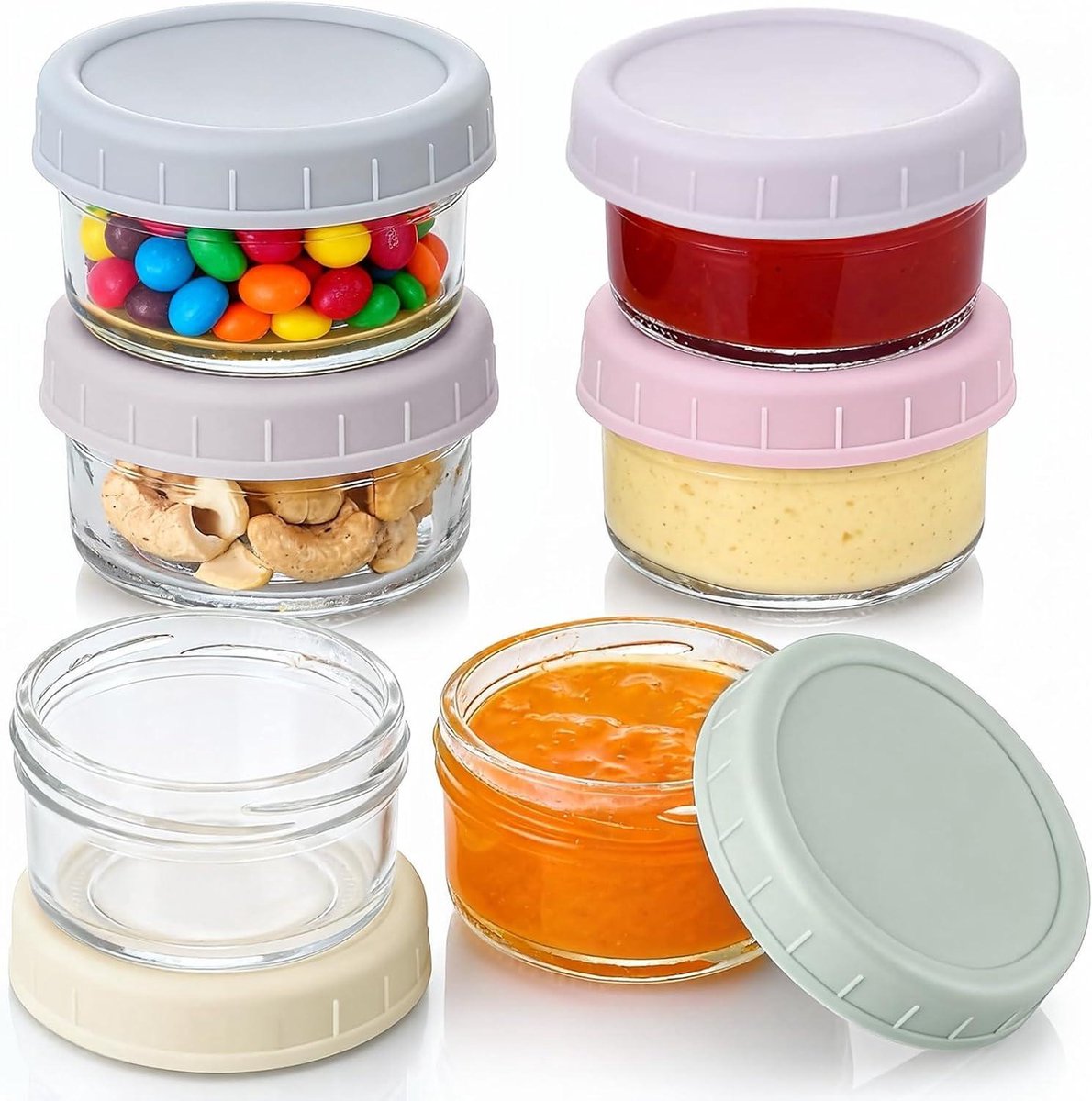 Set van 6 glazen dressingcontainers met deksel - 80 ml - lekvrij - snacks - sauzen - salade.