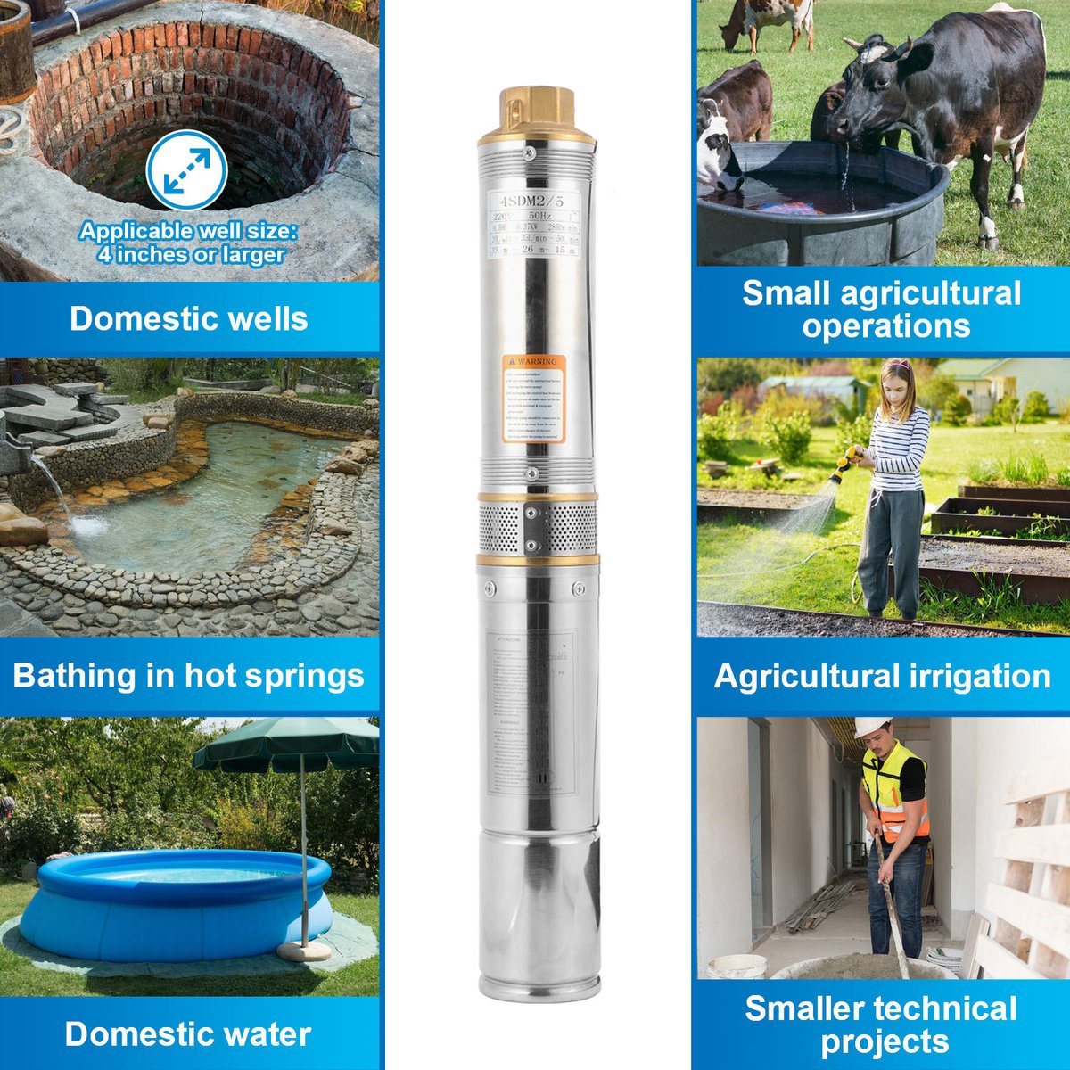 Diepe Bronpomp - Stroom 4000 L/H - 1100W Dompelpomp - Maximale Opvoerhoogte van 34m - met Externe Schakelkast en 20 m Stroomkabel - met Terugslagklep en Filter - Voor Regentonnen Reservoirs - Kanalen - Rivieren – foto 6