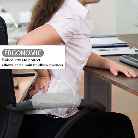 Armleuningkussens set van 2 stuks voor extra comfort - Ergonomische zachte armleuningen voor bureaustoel, gamingstoel, rolstoel en campingstoel - Grijs — afbeelding 3