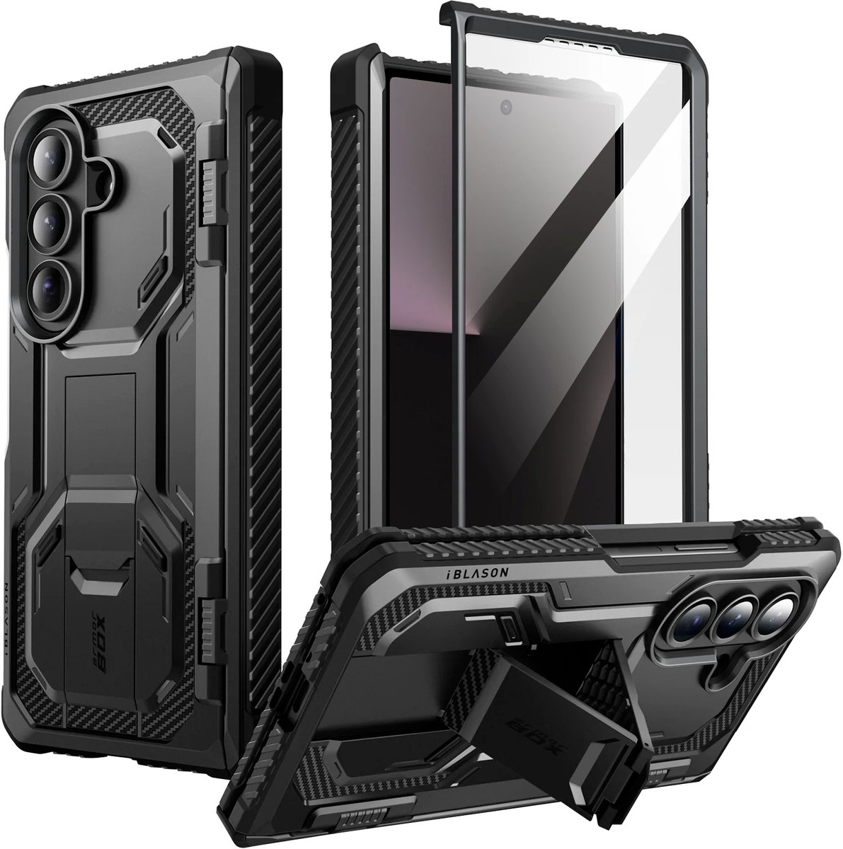 Armorbox Case geschikt voor Galaxy Z Fold 7 hoesje met screen protector - 360° Shockproof - Tempered Glass Screen Protector - Kickstand - Zwart