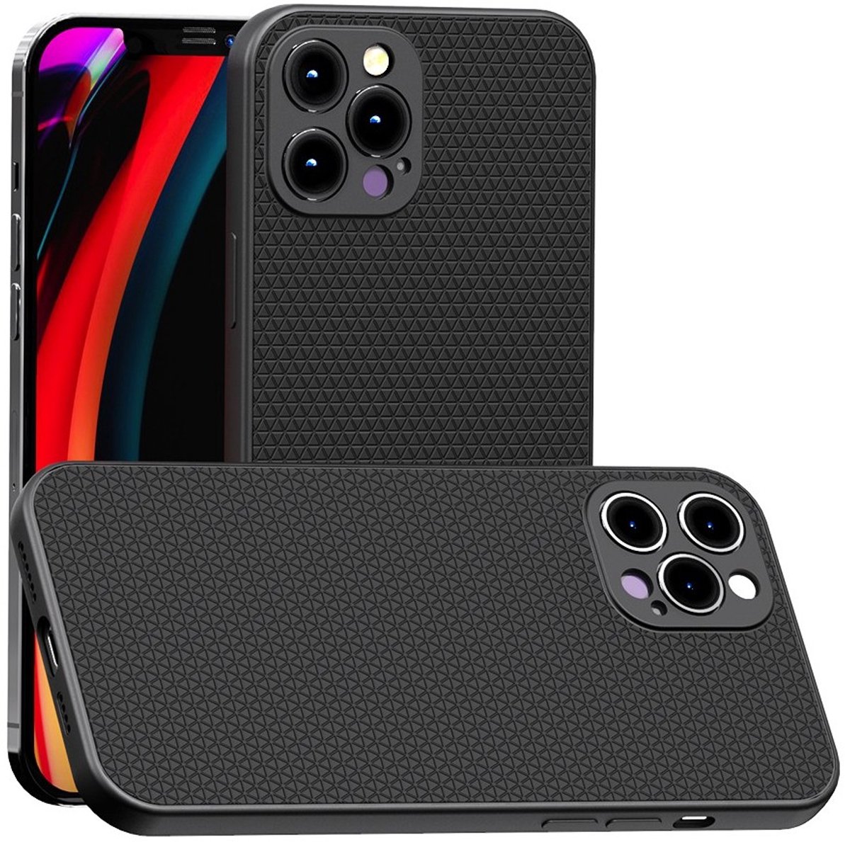 Geschikt voor iPhone 12 PRO MAX - Backcover Liquid Siliconen Case TPU Hoesje - Zwart - Luxe Telefoonhoesje Wallet Case Pasjeshouder PU Leder