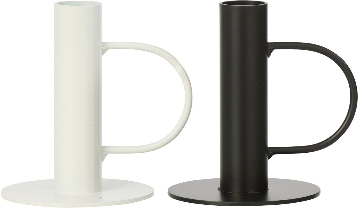 J-Line kandelaar - ijzer - zwart/wit - large - set van 2