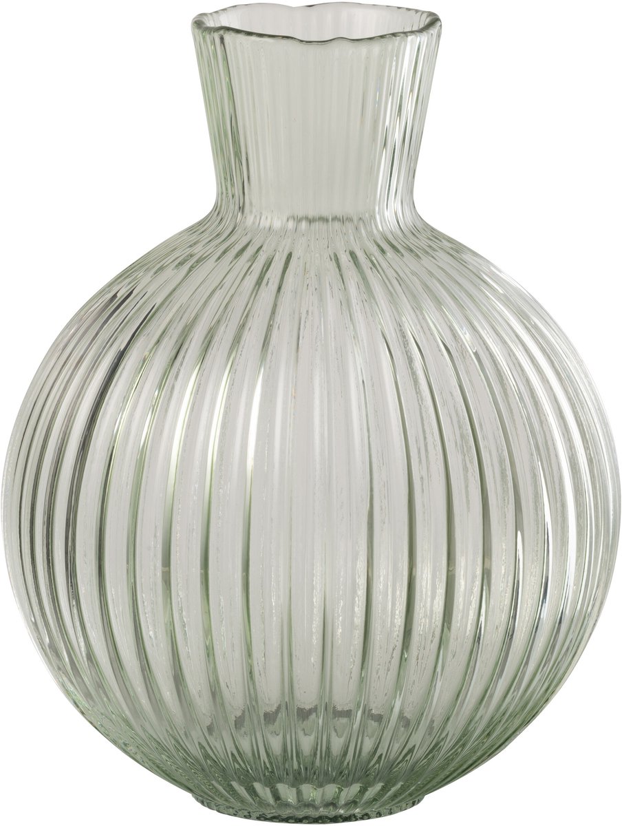 J-Line vaas Bal Geribbeld - glas - transparant/groen - large