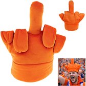 Oranje Supportersmuts “Middelvinger” – Grappige Party Muts/Foam Hand – One Size – 19 x 32 x 35 cm