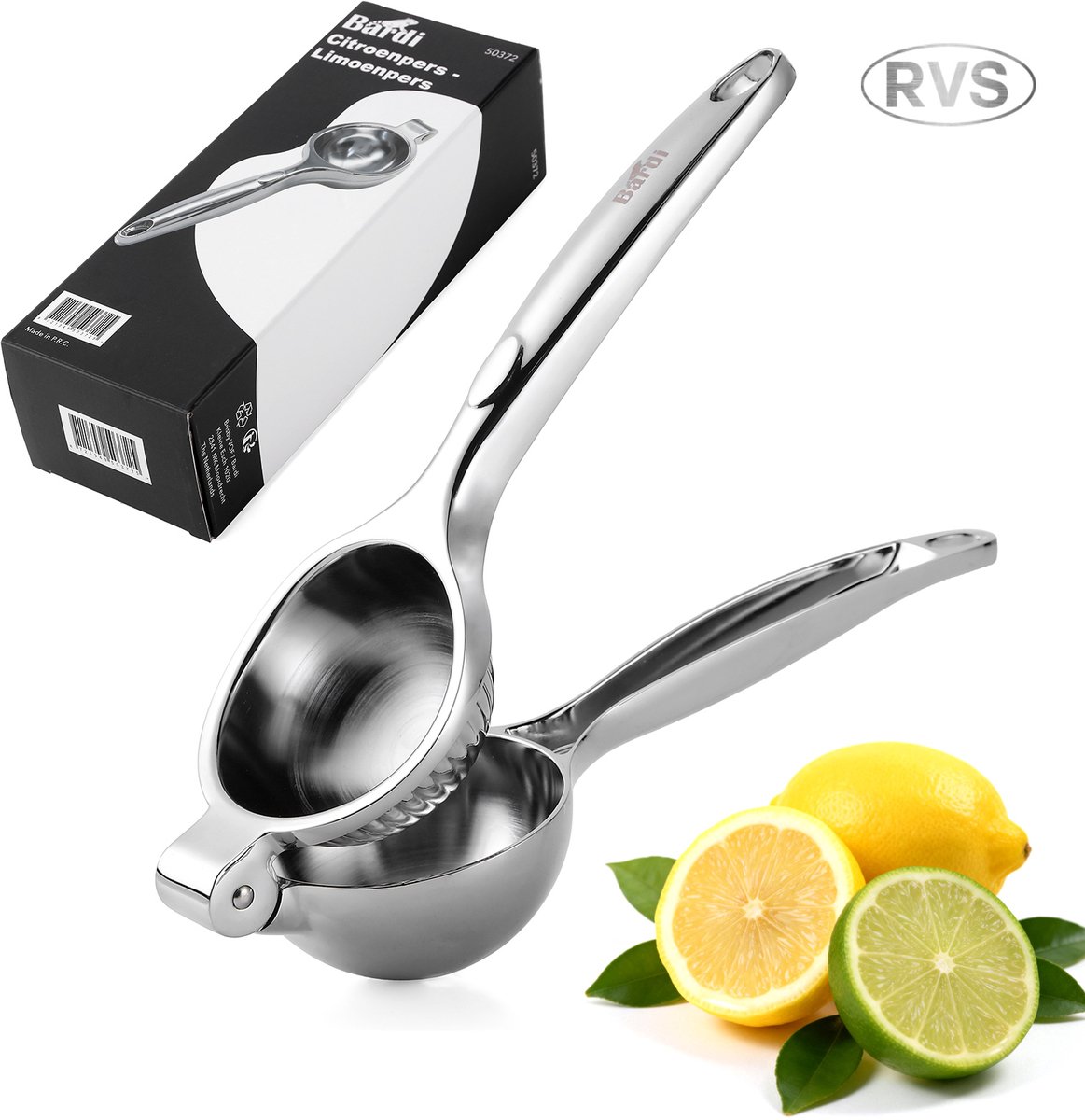 BARDI Citroenpers - Limoenpers - Handmatige Citroenpers - Lemon squeezer - Citrusknijper - Fruitpers - Sinaasappelpers - CHROME