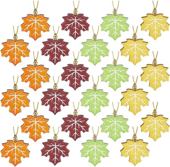 Allecto- Herfst Hangdecoratie - Herfsthanger - 24 stuks - Hout Esdoornblad Ornamenten - Oogstfeest - Ornament met Touwen - Geschikt voor Thanksgiving Day Home Kerstboom Decoratie.