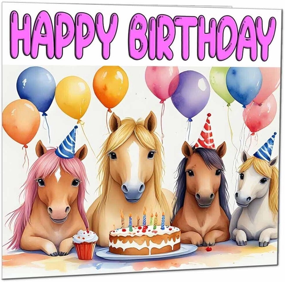 Verjaardagskaart Pony voor Meisjes - Vierkant Kaart met Paardenillustratie