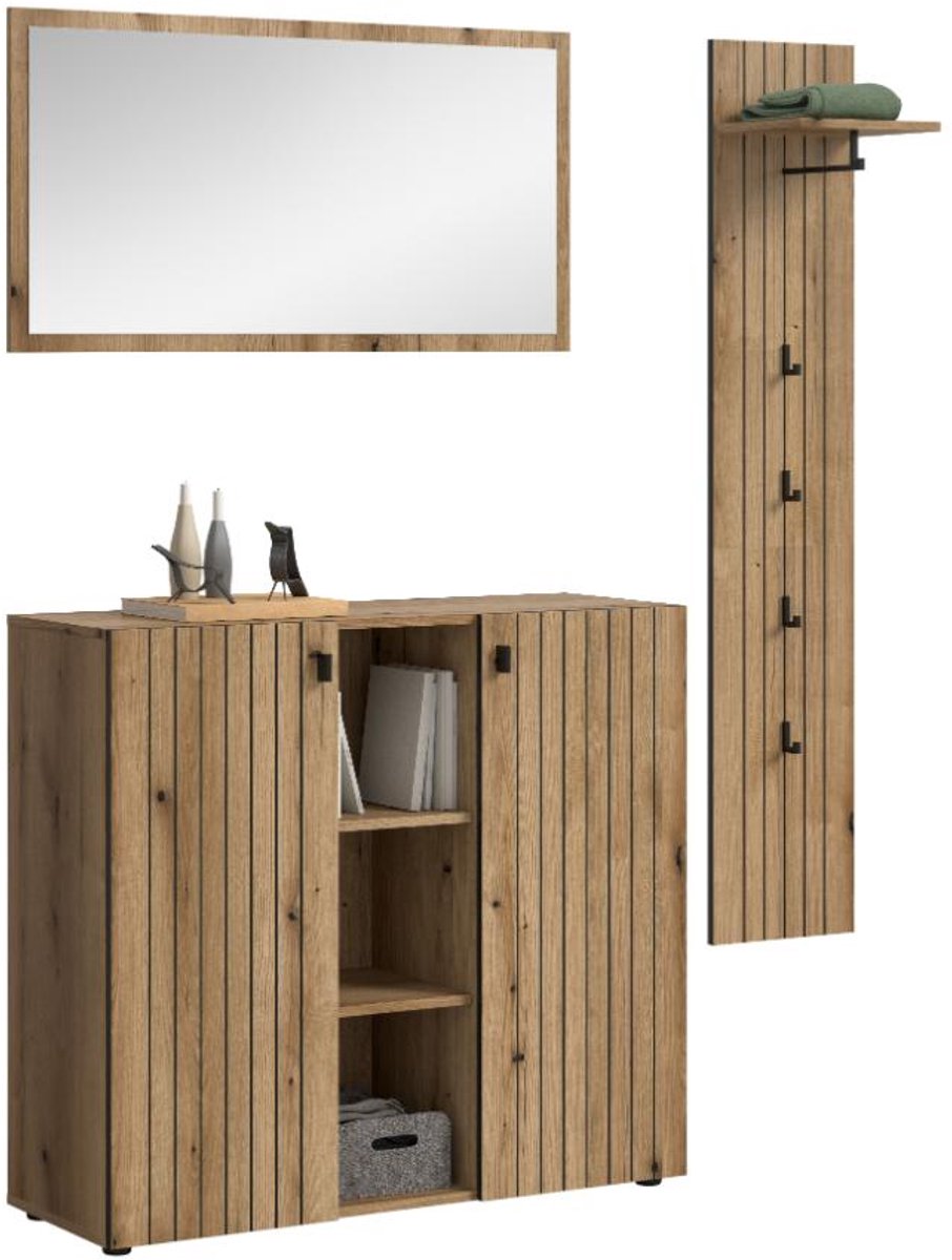 Station garderobe opstelling eik decor.