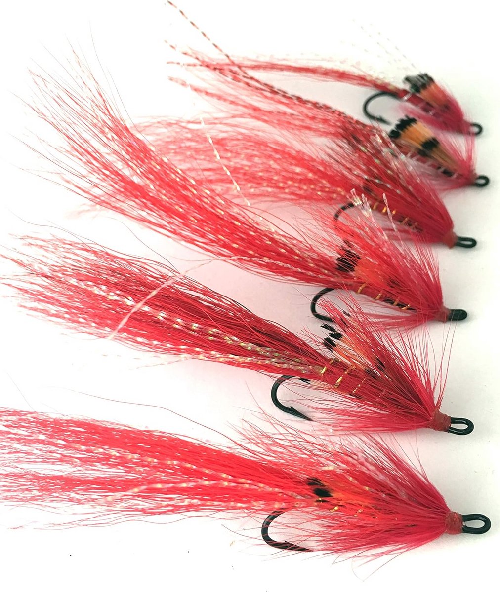 Vliegen voor het vliegvissen op zalm en forel - Rode Allys Shrimp vliegen in diverse maten