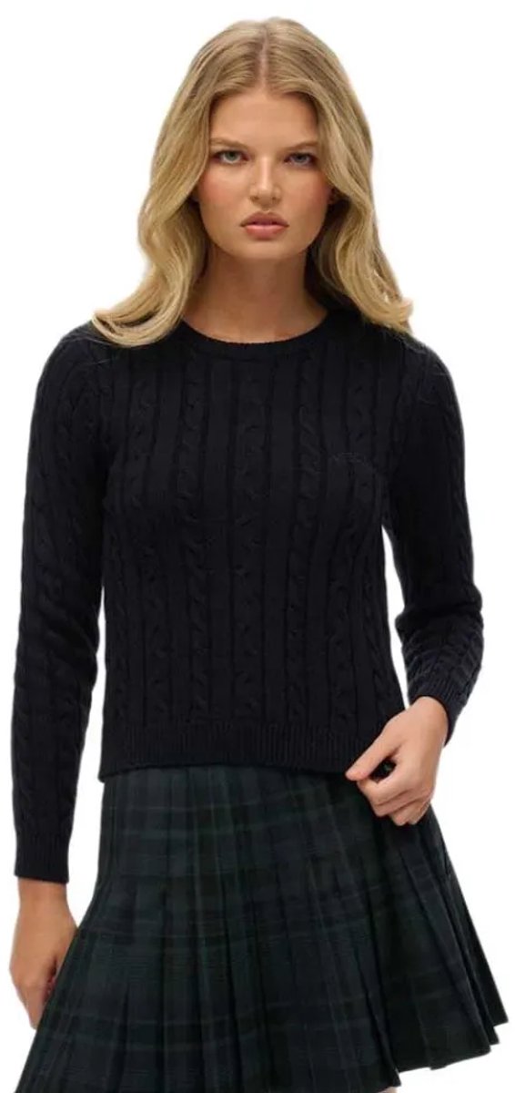 Superdry Essentials Slanke Kabeltrui Dames Sweaters Marineblauw