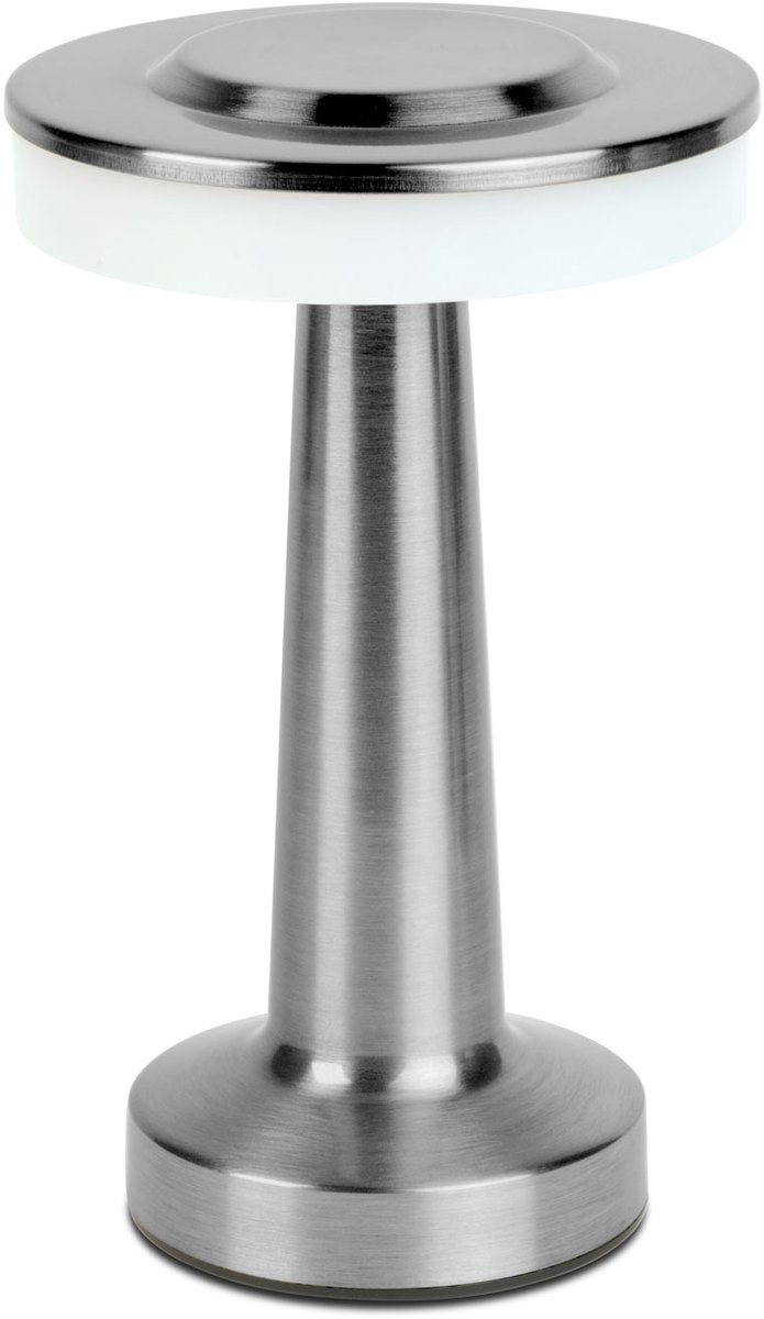 Tafellamp 'London' Zilver Metaal 20,5 cm – Dimbaar – 3 Lichtkleuren (Warm/Neutraal/Koel Wit) – Oplaadbaar via USB-C – Draadloos [12500B]