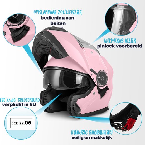 VINZ Santos Systeemhelm met zonnevizier | ECE 22.06 & PINLOCK Voorbereid | Scooter Helm Motorhelm Klapbaar | Integraalhelm Snorfiets Brommer | In XS-XXL - Zwart