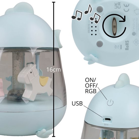 Mary's Blauwe muziekdoos met LED-nachtlampje, lamp voor kinderkamer, USB warm RGB-licht van sarcia.eu — afbeelding 4