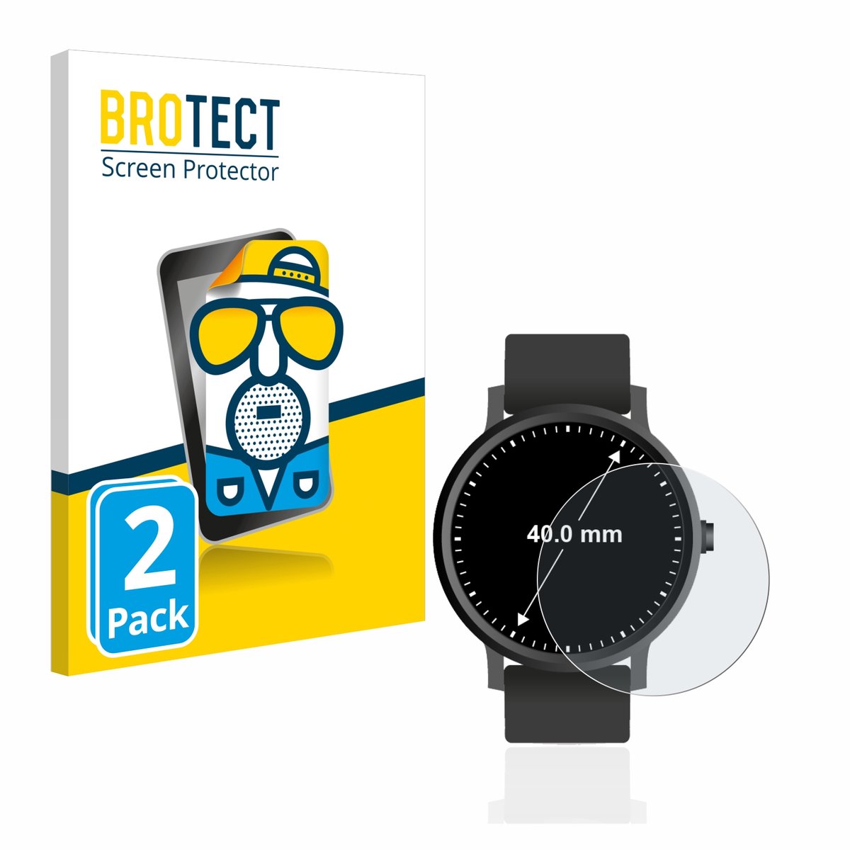 BROTECT - Screenprotector voor Horloges (Rond, ø: 40 mm) - Folie Beschermfolie matte 2 Stuks