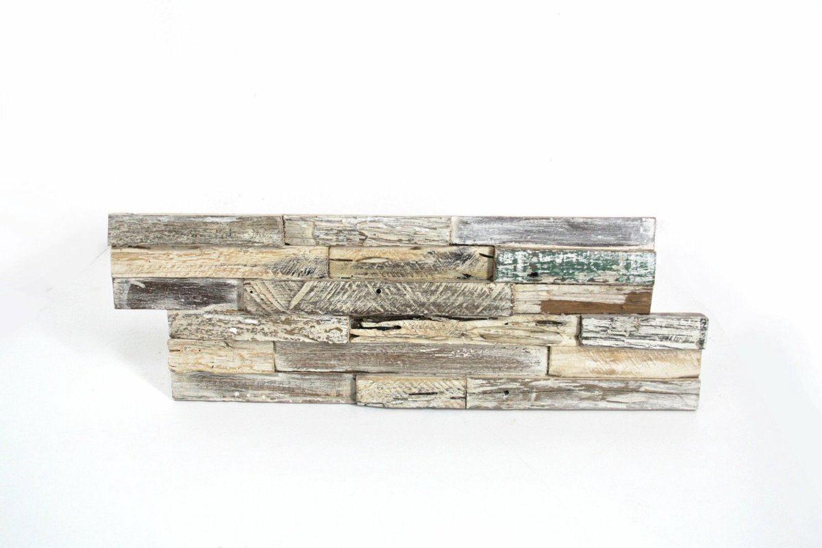 Teak plakhout -Whitewash | 10 panelen | 3d Panelen 1 m2 | 1 doos