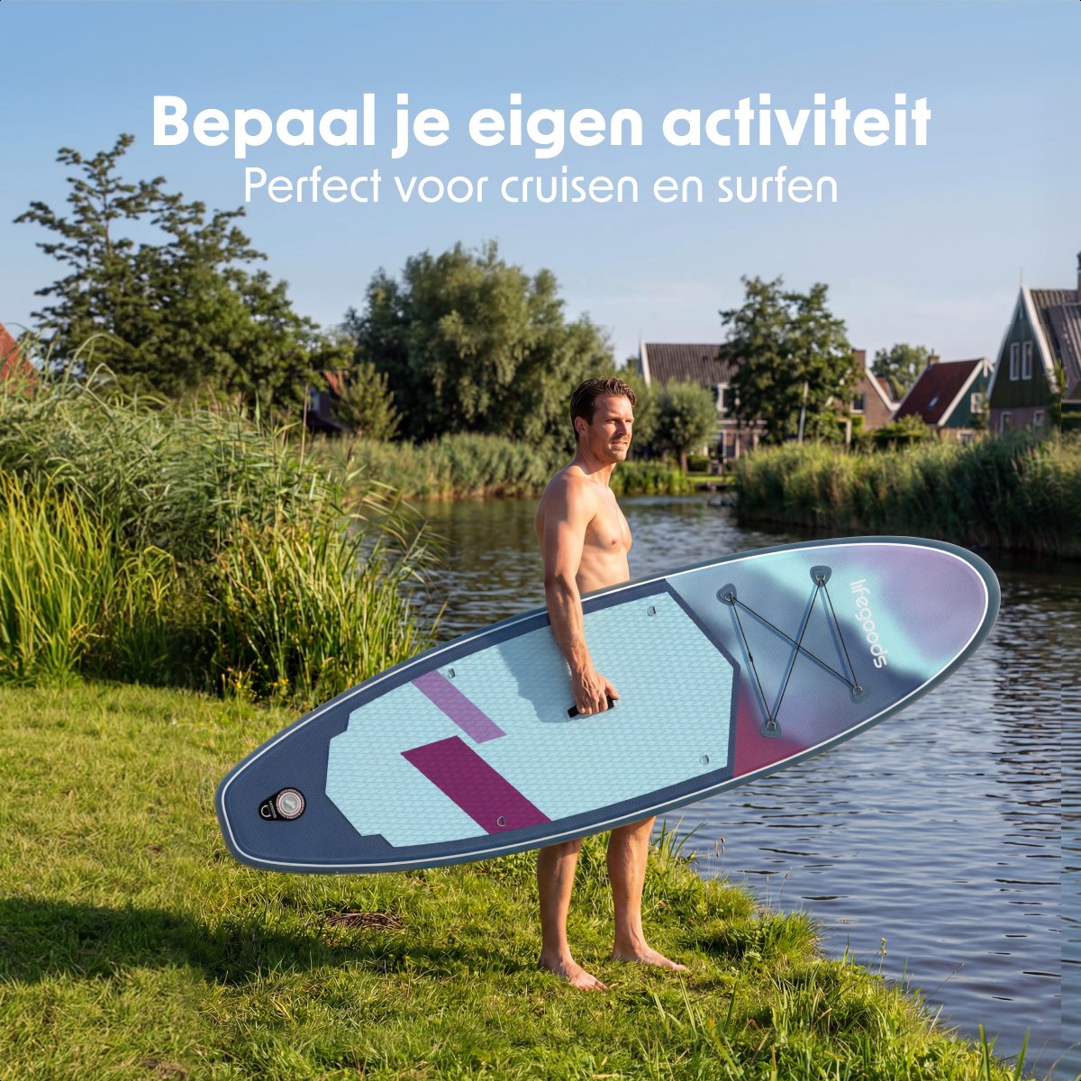 LifeGoods SUP Board Allround Compact - 120 KG Draagkracht - 300 x 76 cm - Opblaasbaar - Compleet SUP pakket - Blauw/Paars – foto 3
