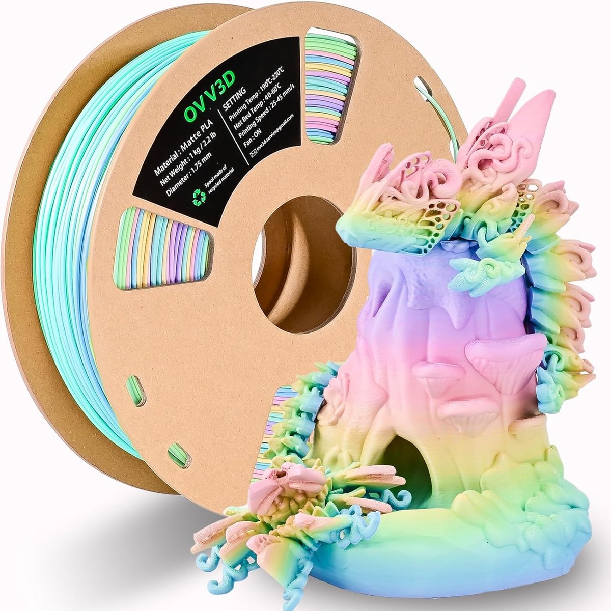 Regenboog PLA Filament 1.75mm voor 3D Printer, Veelkleurig Mat, 1 kg