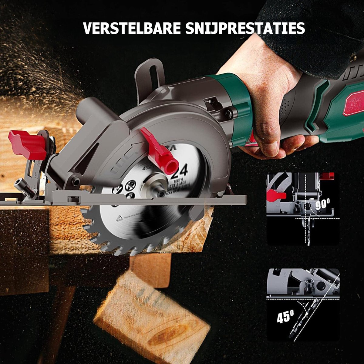 Zyrex® Cirkelzaag met geleiderail - Krachtige handcirkelzaag - Zaagbladen en geleiderail - Zwart/Groen - 13cm x 32cm x 42cm – foto 5