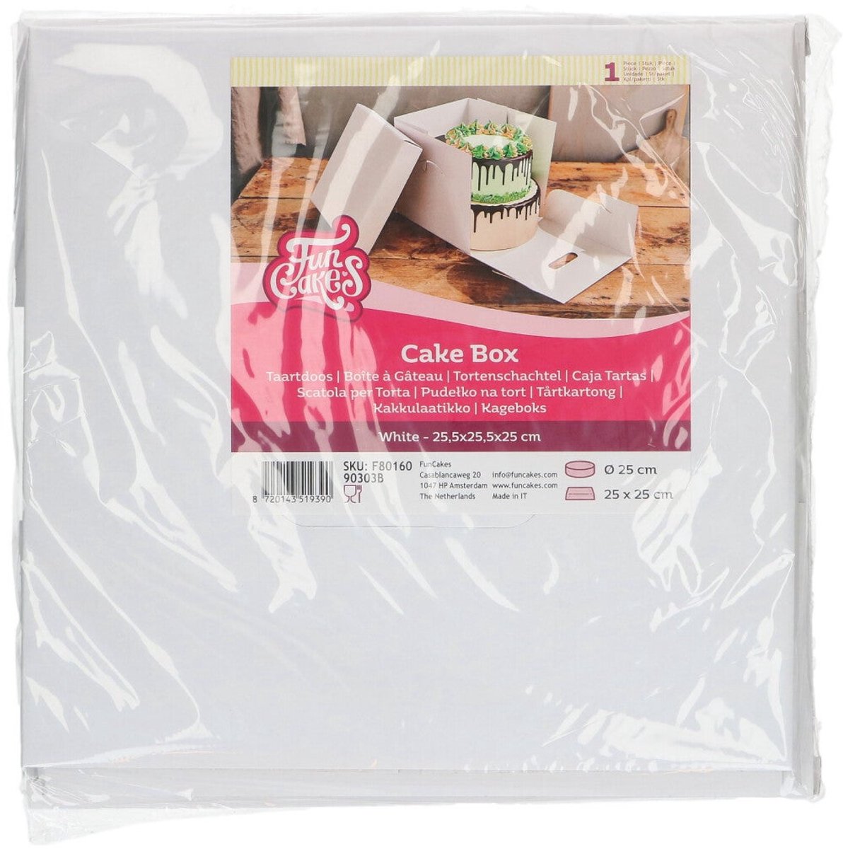 FunCakes Taartdoos Karton met Losse Deksel - Vierkant - Wit - 25,5x25,5x25 cm - Cakedoos
